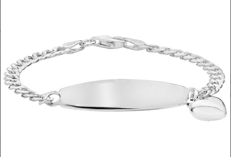 Silver Baby Heart Charm ID Bangle Oval Design | Shop Online Sarraf Jewellers UK - Sarraf Jewellers