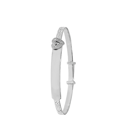 Silver Baby Heart Design ID Bangle Diamond Cut Simulated Diamond | Shop Online Sarraf Jewellers UK - Sarraf Jewellers