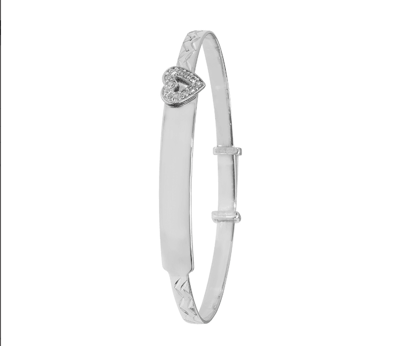 Silver Baby Heart Design ID Bangle Diamond Cut Simulated Diamond | Shop Online Sarraf Jewellers UK - Sarraf Jewellers