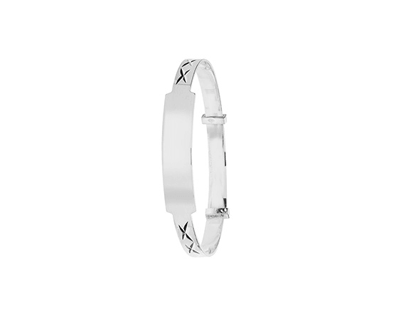 Silver Baby ID Bangle Cross Pattern DC Engravable Expandable | Sarraf Jewellers UK - Sarraf Jewellers