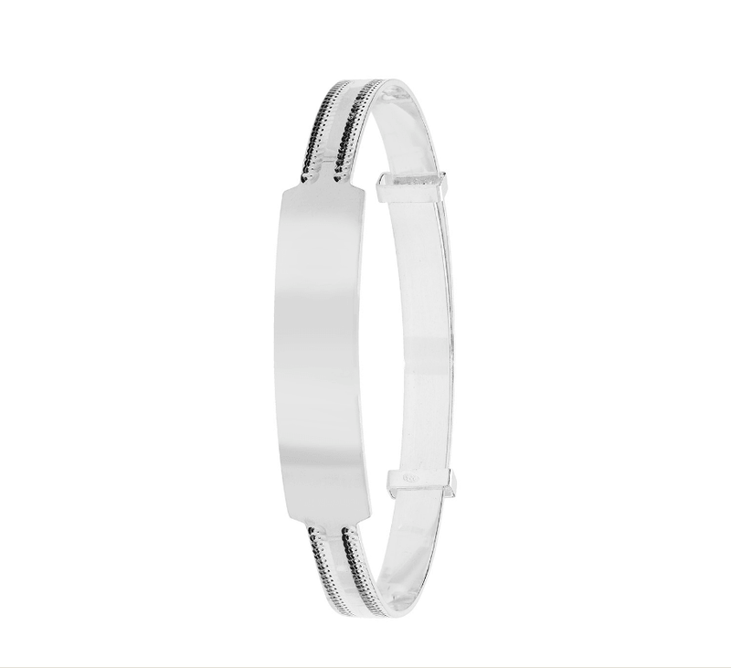 Silver Baby ID Bangle Round Mill Graind Edges Expandable Engravable | Shop Online Sarraf Jewellers UK - Sarraf Jewellers