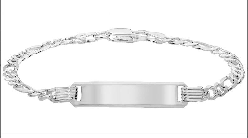 Silver Baby ID Bracelet Figaro Link Plain Design Free Engraving | Shop Online Sarraf Jewellers UK - Sarraf Jewellers