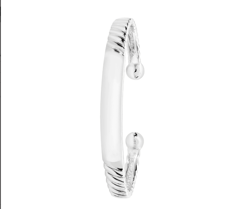 Silver Baby ID Torc Bangle Plain Twisted Design Free Engraving | Shop Online Sarraf Jewellers UK - Sarraf Jewellers