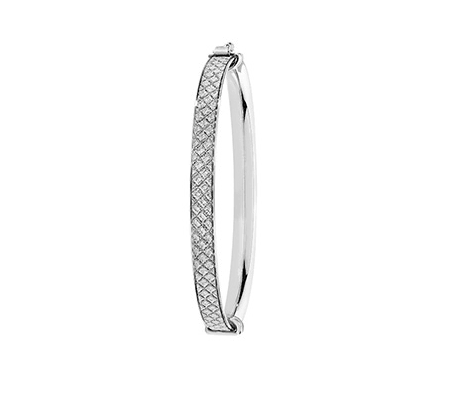 Silver Baby Moondust Oval Hinged Bangle Simulated Diamonds CZ | Shop Online Sarraf Jewellers UK - Sarraf Jewellers