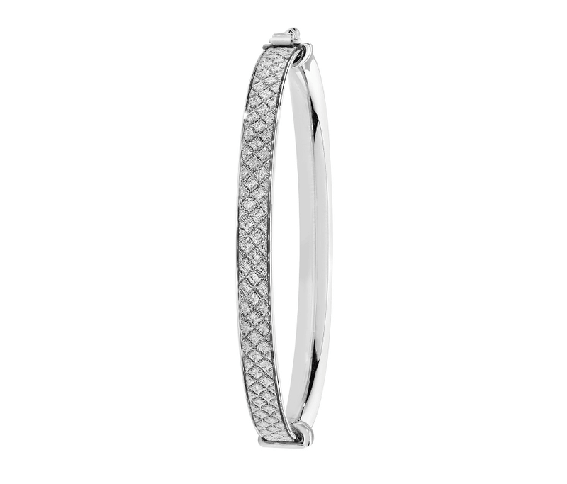 Silver Baby Moondust Oval Hinged Bangle Simulated Diamonds CZ | Shop Online Sarraf Jewellers UK - Sarraf Jewellers