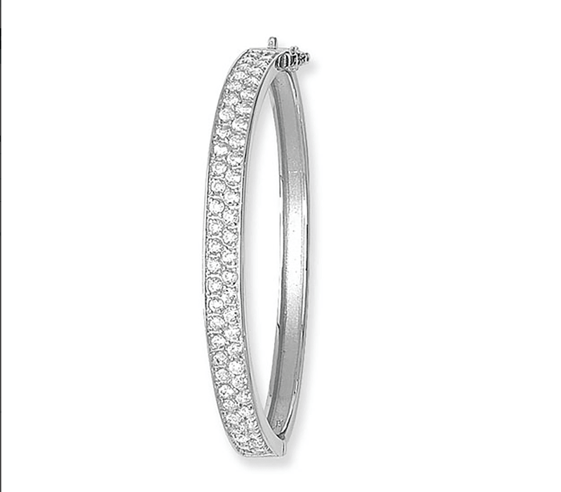 Silver Baby Oval Hinged Bangle CZ Diamond Simulated | Shop Online Sarraf Jewellers UK - Sarraf Jewellers