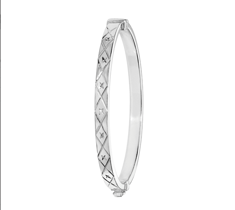 Silver Baby Oval Hinged Bangle DC Pattern | Shop Online sarraf Jewellers UK - Sarraf Jewellers