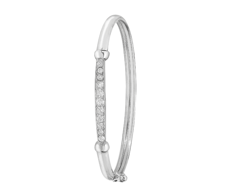 Silver Baby Oval Hinged Bangle Diamond Simulated CZ | Shop Online Sarraf Jewellers UK - Sarraf Jewellers