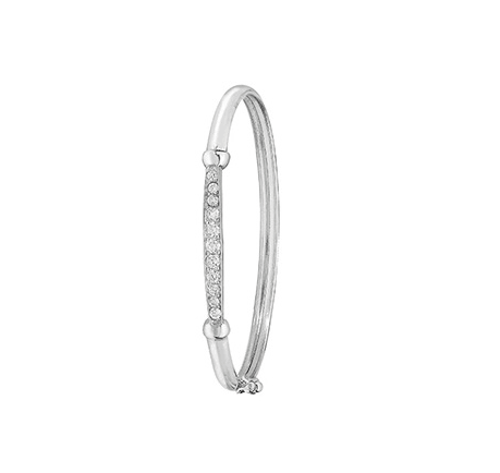 Silver Baby Oval Hinged Bangle Diamond Simulated CZ | Shop Online Sarraf Jewellers UK - Sarraf Jewellers