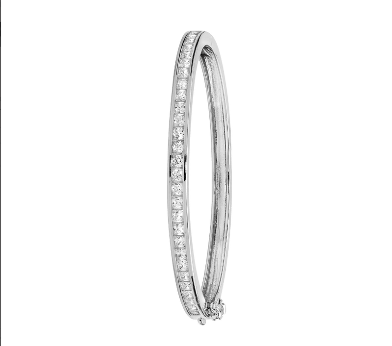 Silver Baby Oval Hinged CZ Bangle Diamond Simulated | Shop Online Sarraf Jewellers UK - Sarraf Jewellers