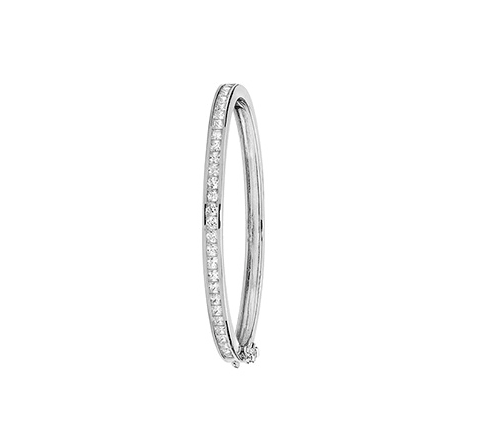 Silver Baby Oval Hinged CZ Bangle Diamond Simulated | Shop Online Sarraf Jewellers UK - Sarraf Jewellers