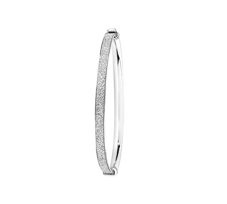 Silver Baby Oval Moondust Hinged Bangle | Shop Online Sarraf Jewellers UK - Sarraf Jewellers