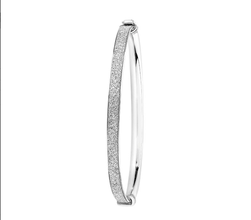 Silver Baby Oval Moondust Hinged Bangle | Shop Online Sarraf Jewellers UK - Sarraf Jewellers