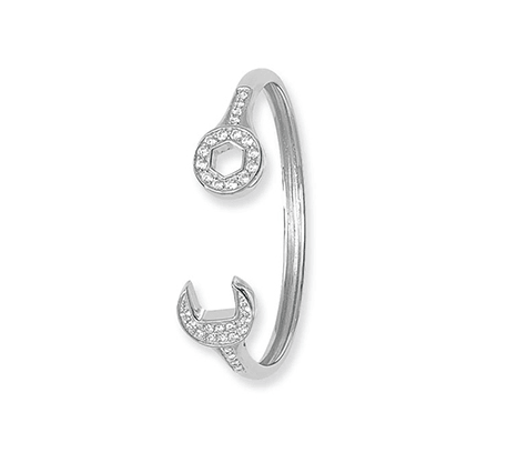 Silver Baby Oval Spanner Bangle CZ Simulated Diamond Design | Shop Online Sarraf Jewellers UK - Sarraf Jewellers