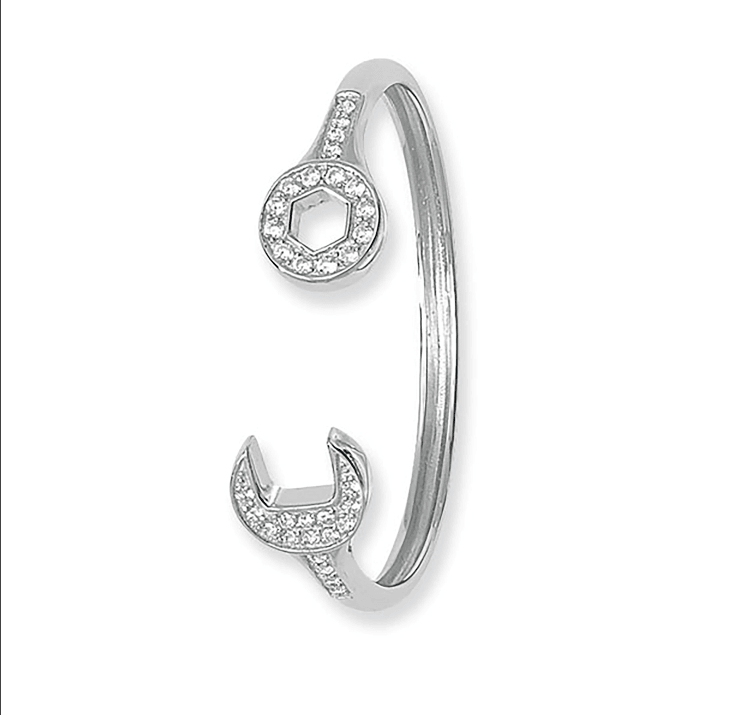 Silver Baby Oval Spanner Bangle CZ Simulated Diamond Design | Shop Online Sarraf Jewellers UK - Sarraf Jewellers