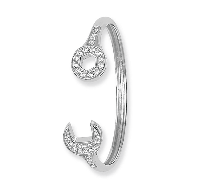 Silver Baby Oval Spanner Torc Bangle CZ Simulated Diamond Design | Shop Online Sarraf Jewellers UK - Sarraf Jewellers