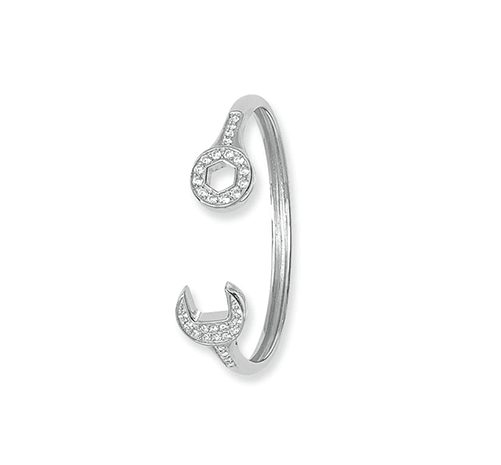 Silver Baby Oval Spanner Torc Bangle CZ Simulated Diamond Design | Shop Online Sarraf Jewellers UK - Sarraf Jewellers