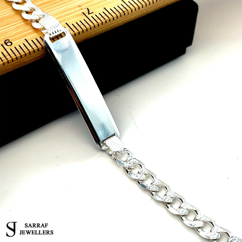 Silver Baby Pave Curb Link ID Bracelet Plain Design Free Engraving | Shop Online Sarraf Jewellers UK - Sarraf Jewellers