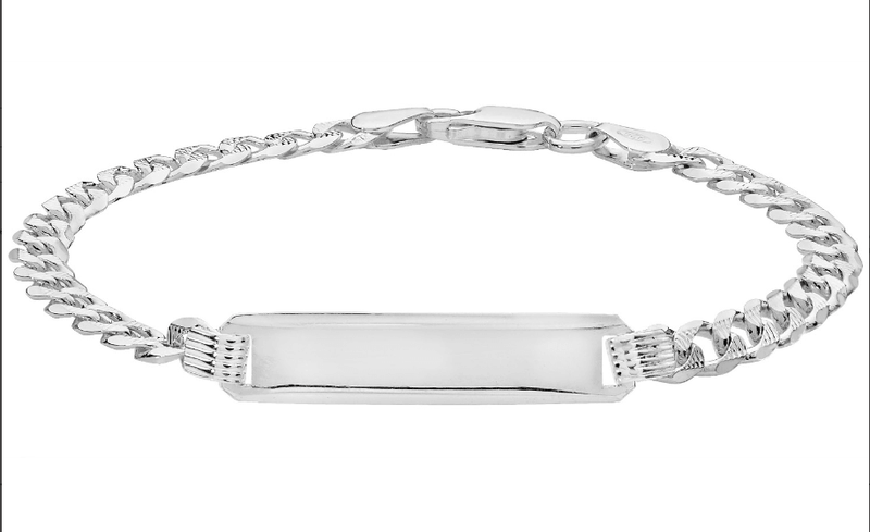 Silver Baby Pave Curb Link ID Bracelet Plain Design Free Engraving | Shop Online Sarraf Jewellers UK - Sarraf Jewellers