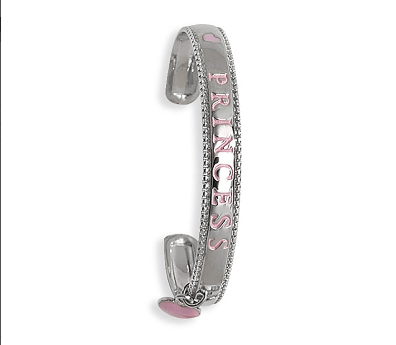 Silver Baby Princess Oval Bangle & Heart Charm | Shop Online Sarraf Jewellers UK - Sarraf Jewellers