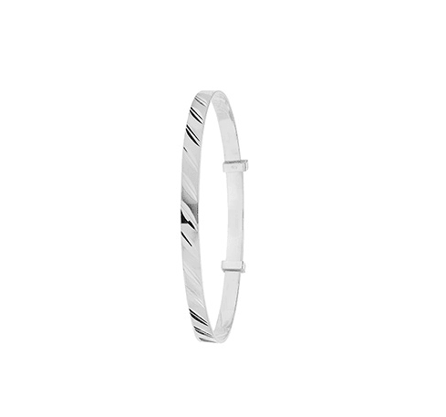 Silver Baby Round Bangle Diamond Cut Expandable | Sarraf Jewellers UK - Sarraf Jewellers