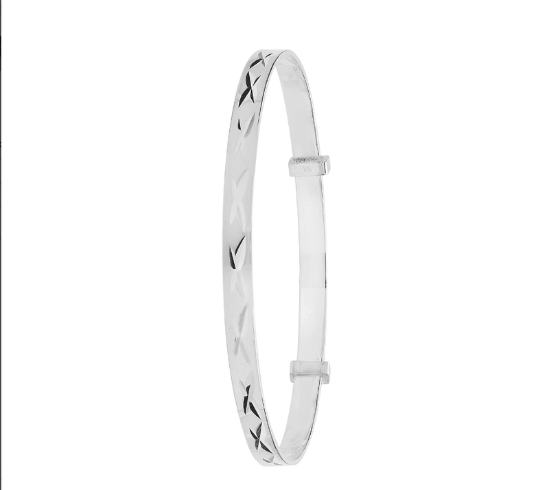 Silver Baby Round Bangle Expandable Diamond Cut | Sarraf Jewellers UK - Sarraf Jewellers