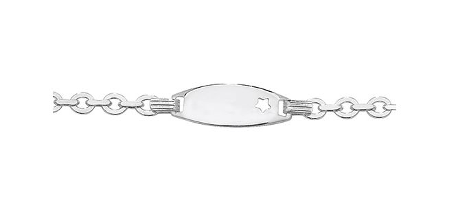 Silver Baby Trace Cut Out Star ID Bracelet Oval Design Free Engrave | Shop Online Sarraf Jewellers UK - Sarraf Jewellers