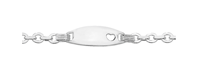 Silver Baby Trace Link Cut Out Heart ID Bracelet Oval Design Free Engraving | Shop Online Sarraf Jewellers UK - Sarraf Jewellers