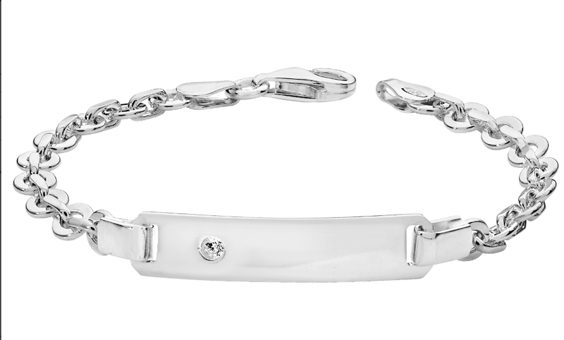 Silver Baby Trace Link ID Bracelet CZ Simulated Diamond Free Engraving | Shop Online Sarraf Jewellers UK - Sarraf Jewellers