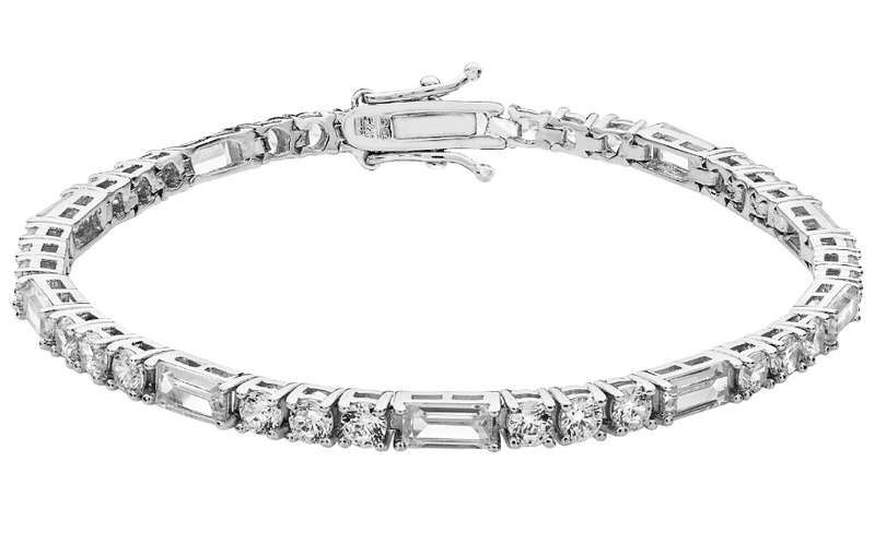 Silver Baugette & Round Simulated Diamond CZ Ladies Bracelet | Shop Online Sarraf Jewellers UK - Sarraf Jewellers