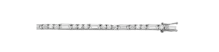 Silver Baugette & Round Simulated Diamond CZ Ladies Bracelet | Shop Online Sarraf Jewellers UK - Sarraf Jewellers