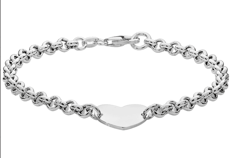 Silver Belcher Link Heart ID Bracelet Plain Design Free Engraving | Shop Online Sarraf Jewellers UK - Sarraf Jewellers