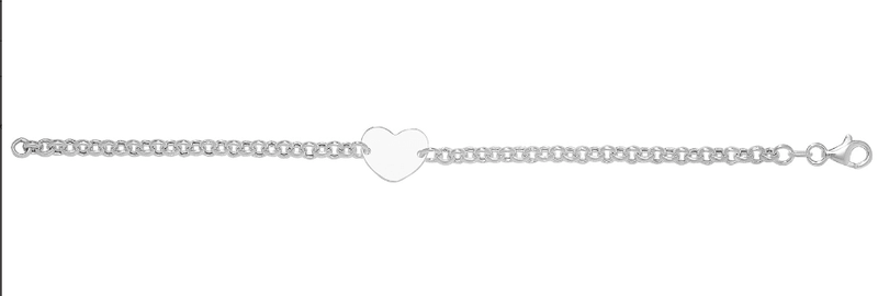 Silver Belcher Link Heart ID Bracelet Plain Design Free Engraving | Shop Online Sarraf Jewellers UK - Sarraf Jewellers