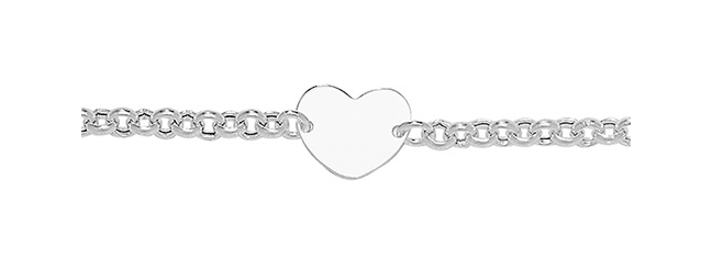 Silver Belcher Link Heart ID Bracelet Plain Design Free Engraving | Shop Online Sarraf Jewellers UK - Sarraf Jewellers