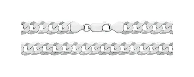 Silver Bevelled Flat Link Curb Chain Plain Design Necklace UK Hallmarked | Shop Online Sarraf Jewellers UK - Sarraf Jewellers