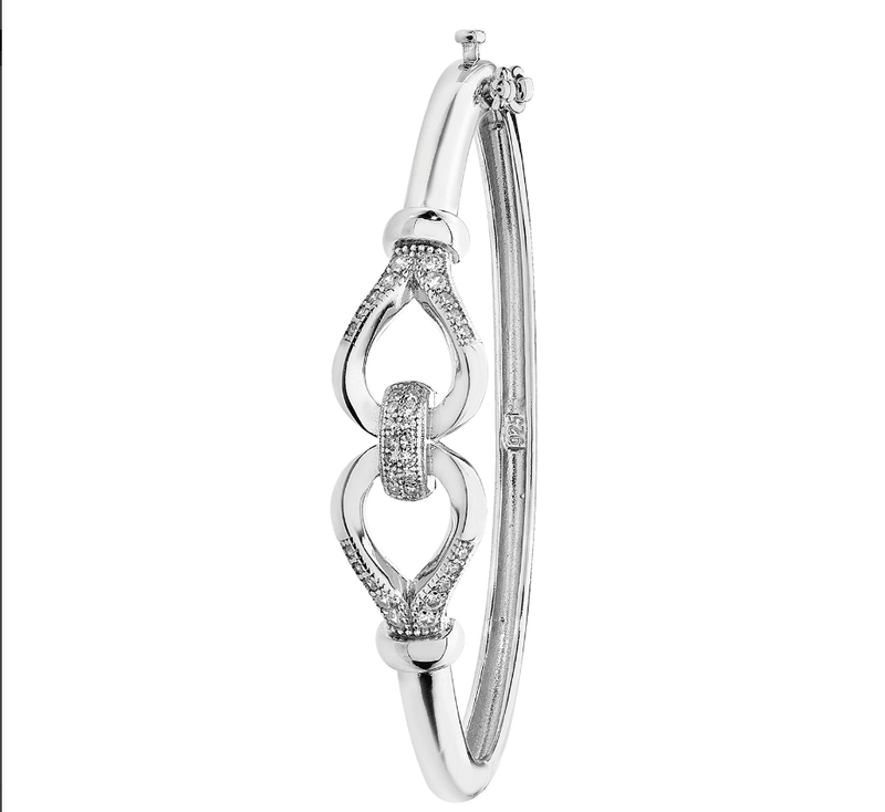 Silver Bow Knot Hinged Bangle Ladies CZ Diamond Simulated Design | Shop Online Sarraf Jewellers UK - Sarraf Jewellers