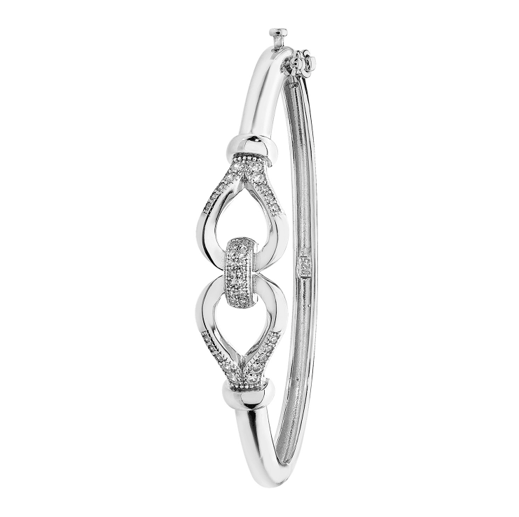 Silver Bow Knot Hinged Bangle Ladies CZ Diamond Simulated Design | Shop Online Sarraf Jewellers UK - Sarraf Jewellers