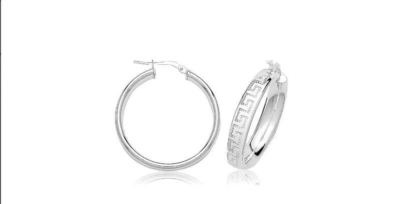 Silver BYZANTINE HOOP EARRINGS 925 Sterling Silver Diamond Cut GREEK Design UK Hallmarked | Shop Online Sarraf Jewellers UK - Sarraf Jewellers