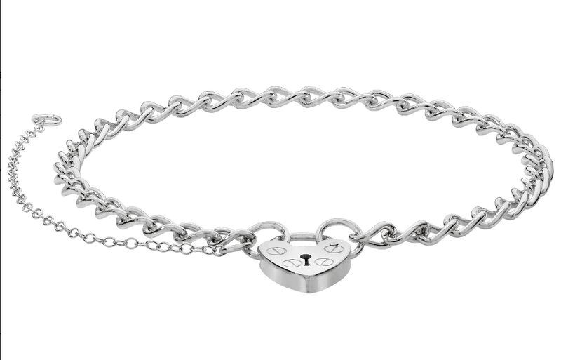 Silver Charm Bracelet Ladies Heart Padlock | Shop Online Sarraf Jewellers UK - Sarraf Jewellers