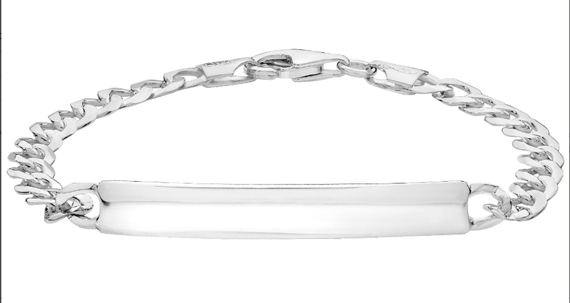 Silver Curb Link Ladies ID Bracelet Plain Desing Free Engraving | Shop Online Sarraf Jewellers UK - Sarraf Jewellers