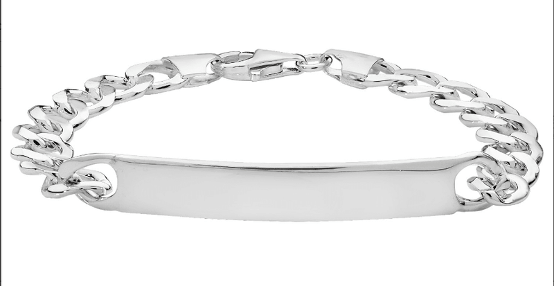 Silver Curb Link Ladies Plain Desing ID Bracelet Free Engraving | Shop Online Sarraf Jewellers UK - Sarraf Jewellers