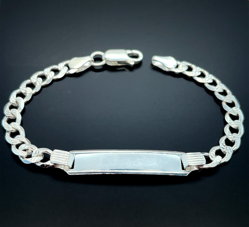 Silver Curb Pave Link Ladies ID Bracelet Free Engraving | Shop Online Sarraf Jewellers UK - Sarraf Jewellers