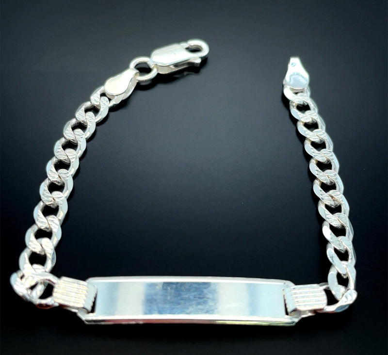 Silver Curb Pave Link Ladies ID Bracelet Free Engraving | Shop Online Sarraf Jewellers UK - Sarraf Jewellers