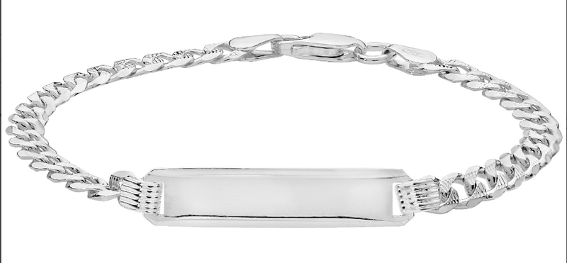 Silver Curb Pave Link Ladies ID Bracelet Free Engraving | Shop Online Sarraf Jewellers UK - Sarraf Jewellers