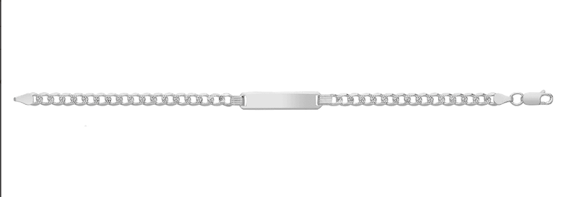 Silver Curb Pave Link Ladies ID Bracelet Free Engraving | Shop Online Sarraf Jewellers UK - Sarraf Jewellers