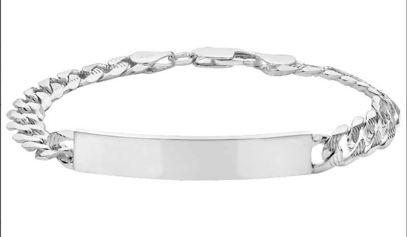 Silver Curb Pave Link Ladies Plain Desing ID Bracelet Free Engraving | Shop Online Sarraf Jewellers UK - Sarraf Jewellers