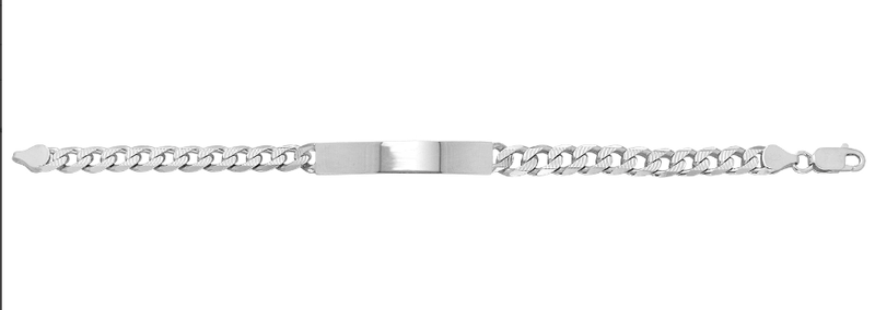 Silver Curb Pave Link Ladies Plain Desing ID Bracelet Free Engraving | Shop Online Sarraf Jewellers UK - Sarraf Jewellers