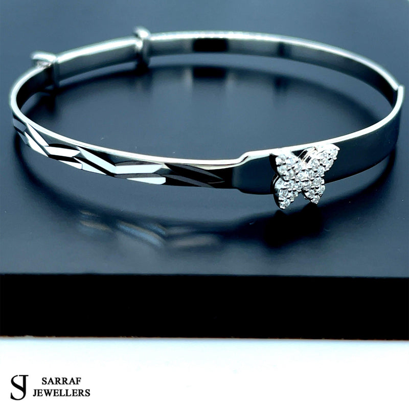 Silver CZ Baby Bangle Child Expandable SOLID Embossed Butterfly ZigZag Pattern* - Sarraf Jewellers