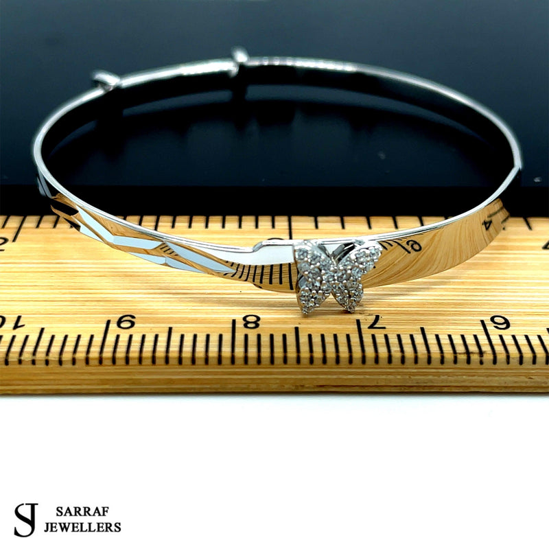 Silver CZ Baby Bangle Child Expandable SOLID Embossed Butterfly ZigZag Pattern* - Sarraf Jewellers