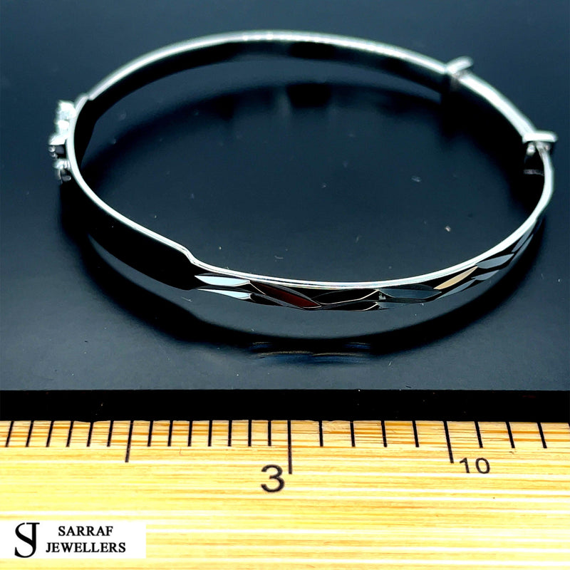 Silver CZ Baby Bangle Child Expandable SOLID Embossed Butterfly ZigZag Pattern* - Sarraf Jewellers